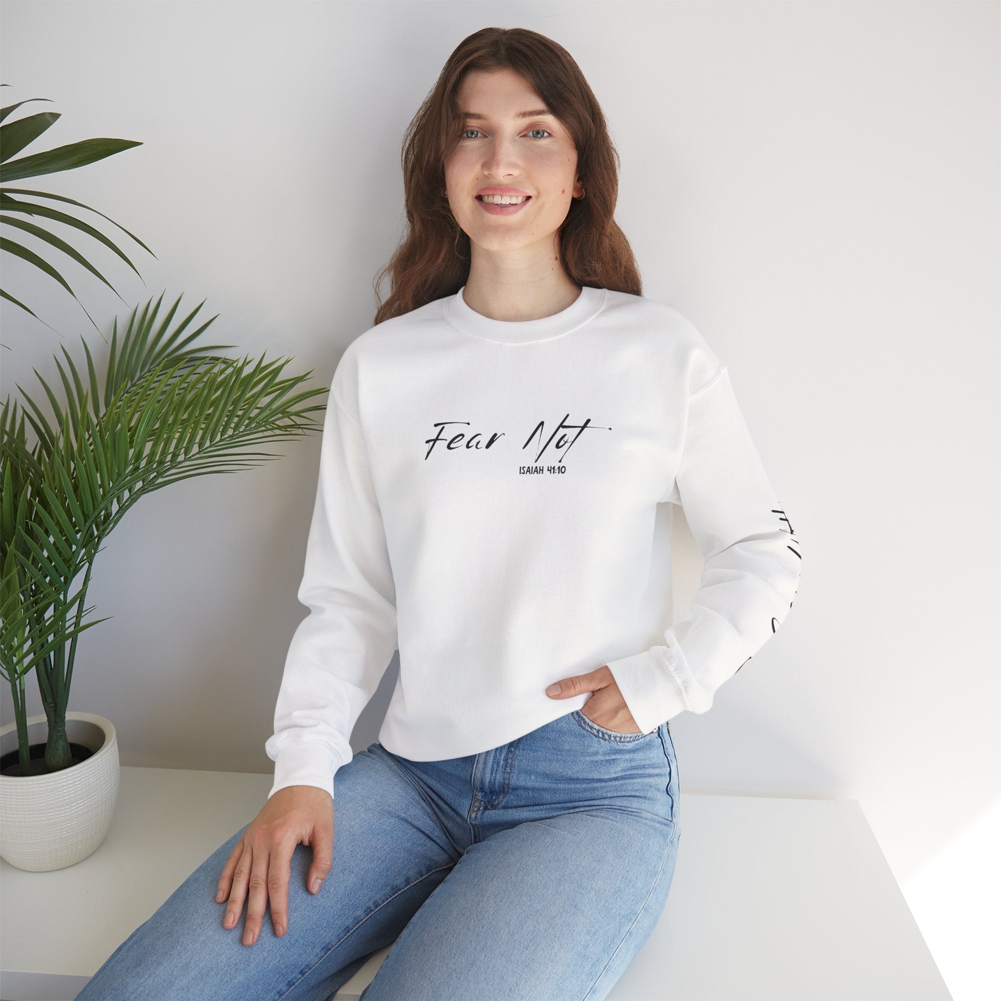 Fear Not Crewneck Sweatshirt with Sleeve Script