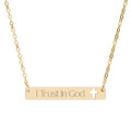 "I Trust In God" Engraved Cutout Cross Bar Necklace